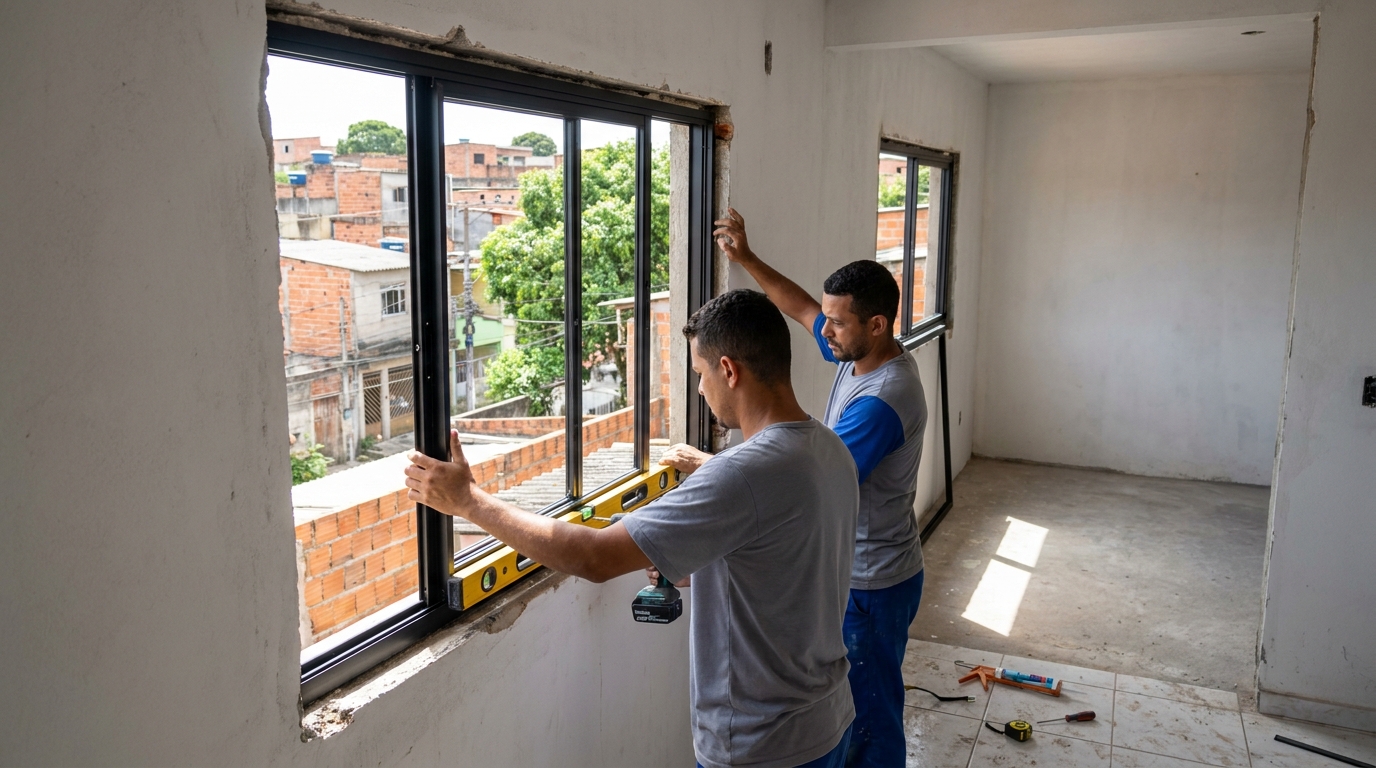 Esquadria de alumínio em obra em Goiânia-GO